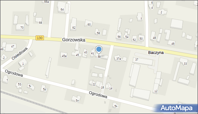 Baczyna, Gorzowska, 39, mapa Baczyna