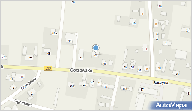 Baczyna, Gorzowska, 60, mapa Baczyna