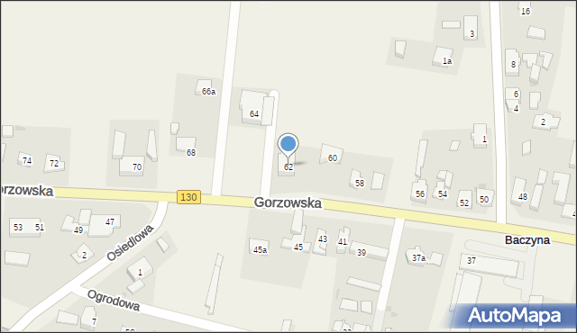 Baczyna, Gorzowska, 62, mapa Baczyna