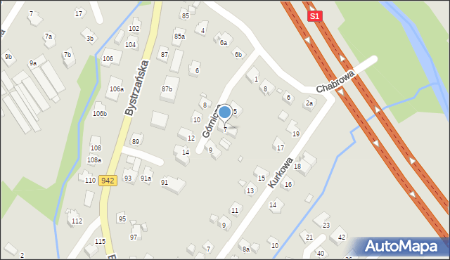 Bielsko-Biała, Górnicza, 7, mapa Bielsko-Białej