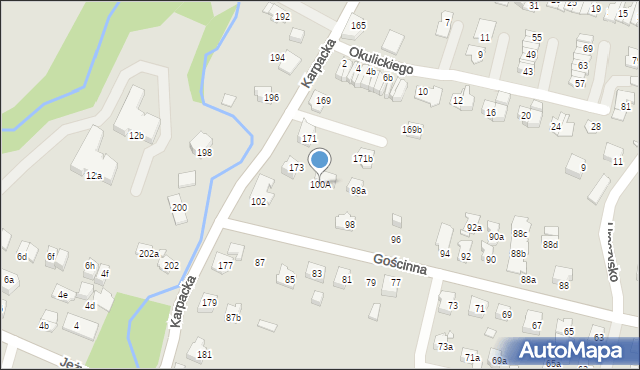 Bielsko-Biała, Gościnna, 100A, mapa Bielsko-Białej