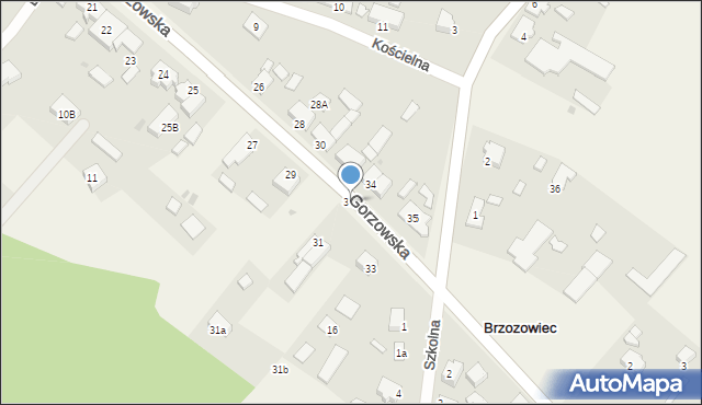 Brzozowiec, Gorzowska, 31c, mapa Brzozowiec