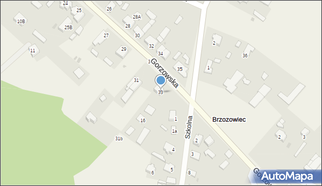 Brzozowiec, Gorzowska, 33, mapa Brzozowiec