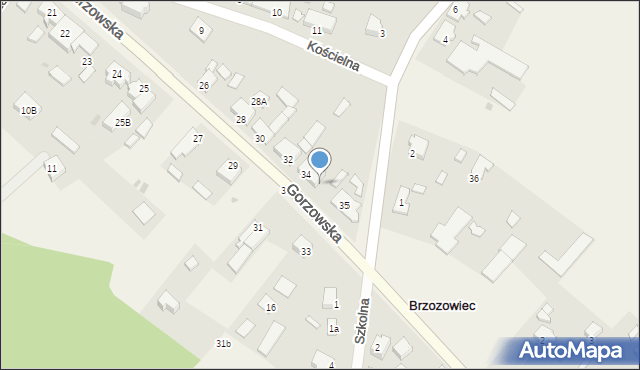 Brzozowiec, Gorzowska, 34A, mapa Brzozowiec