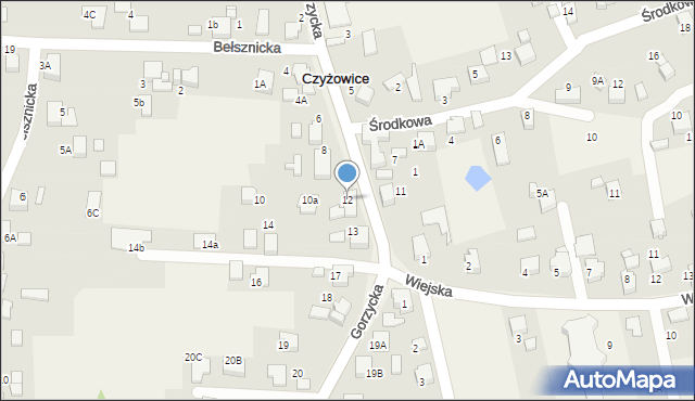 Czyżowice, Gorzycka, 12, mapa Czyżowice