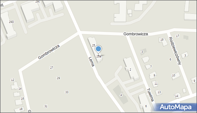 Gniezno, Gombrowicza Witolda, 25a, mapa Gniezna