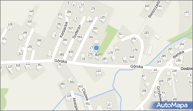 Godziszka, Górska, 392, mapa Godziszka