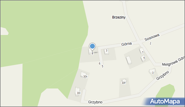 Grzybno, Górna, 4, mapa Grzybno