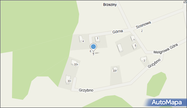 Grzybno, Górna, 5, mapa Grzybno