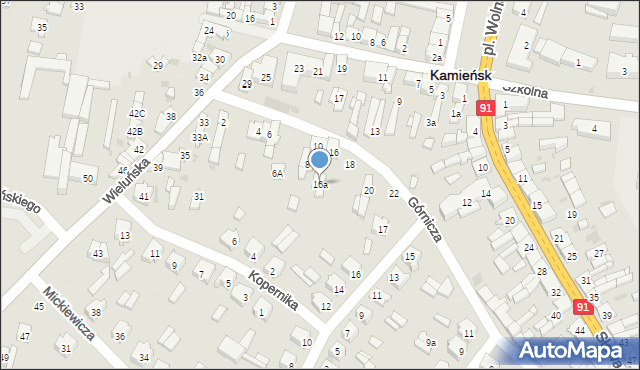 Kamieńsk, Górnicza, 16a, mapa Kamieńsk