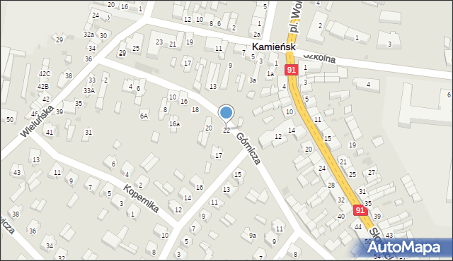 Kamieńsk, Górnicza, 22, mapa Kamieńsk