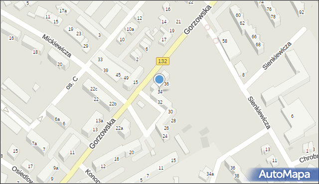 Kostrzyn nad Odrą, Gorzowska, 34, mapa Kostrzyn nad Odrą