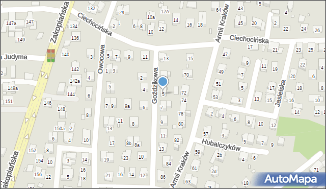 Kraków, Goździkowa, 5, mapa Krakowa