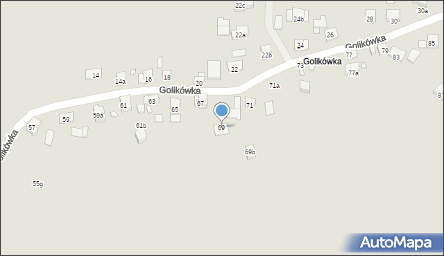 Kraków, Golikówka, 69, mapa Krakowa