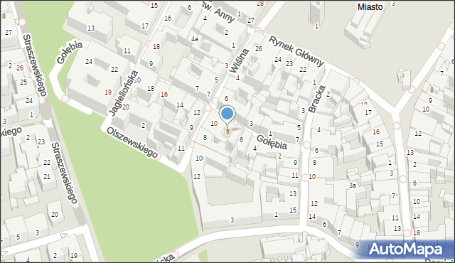 Kraków, Gołębia, 8, mapa Krakowa