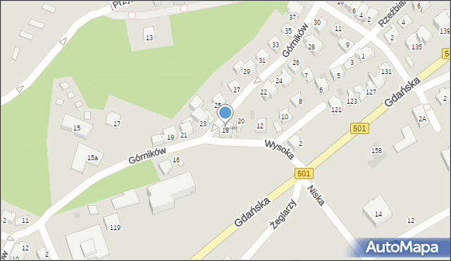 Krynica Morska, Górników, 18, mapa Krynica Morska