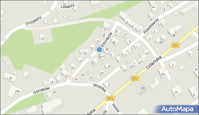 Krynica Morska, Górników, 24, mapa Krynica Morska