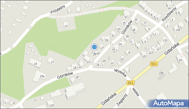 Krynica Morska, Górników, 25, mapa Krynica Morska