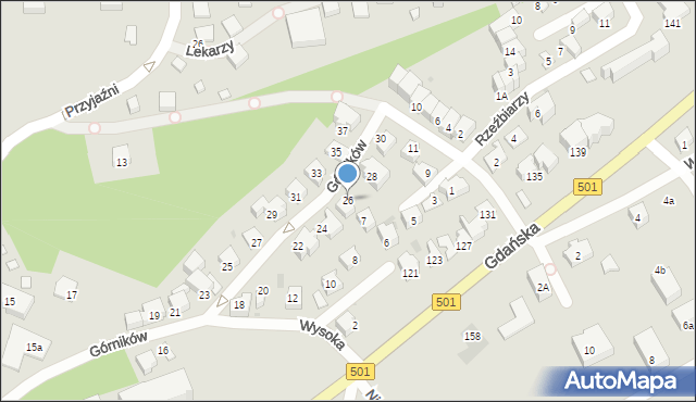 Krynica Morska, Górników, 26, mapa Krynica Morska