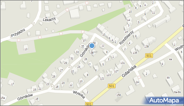 Krynica Morska, Górników, 28, mapa Krynica Morska