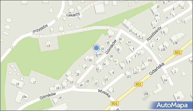 Krynica Morska, Górników, 31, mapa Krynica Morska