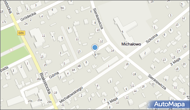 Michałowo, Górna, 8, mapa Michałowo