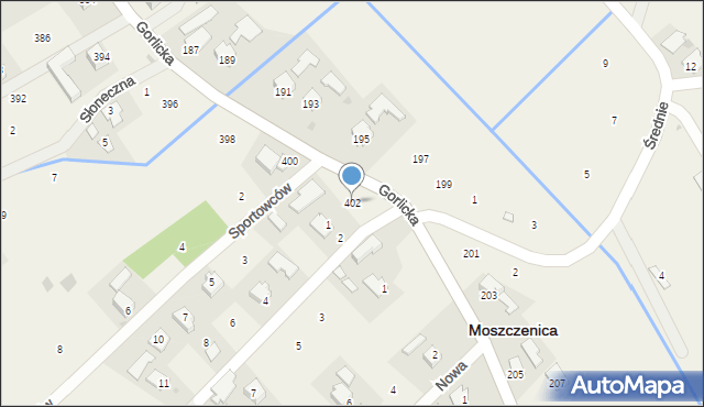 Moszczenica, Gorlicka, 402, mapa Moszczenica