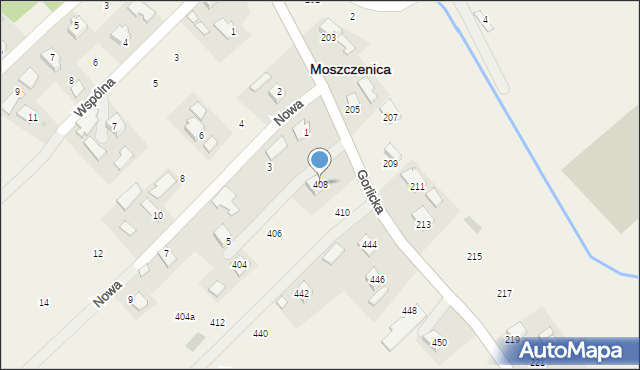 Moszczenica, Gorlicka, 408, mapa Moszczenica