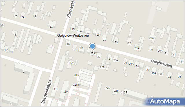 Radom, Gołębiowska, 22A, mapa Radomia