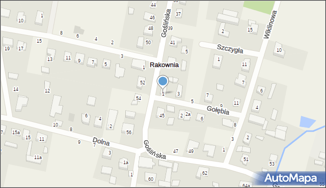 Rakownia, Gołębia, 1, mapa Rakownia