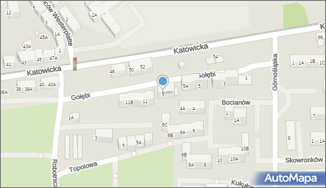 Ruda Śląska, Gołębi, 9, mapa Rudy Śląskiej