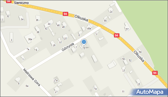 Sieniczno, Górzysta, 5, mapa Sieniczno