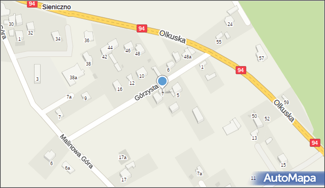 Sieniczno, Górzysta, 7, mapa Sieniczno