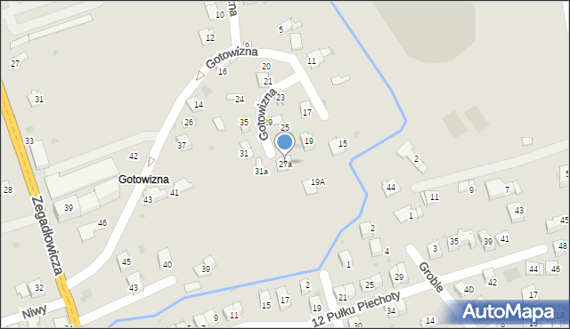 Wadowice, Gotowizna, 27a, mapa Wadowice