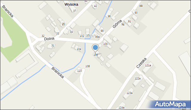 Wysoka, Górna, 106, mapa Wysoka