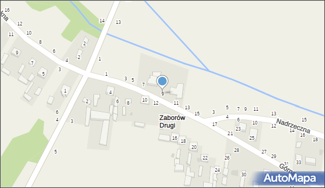 Zaborów Drugi, Górna, 9, mapa Zaborów Drugi