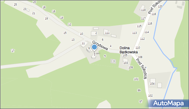 Będkowice, Grzybowa, 1, mapa Będkowice