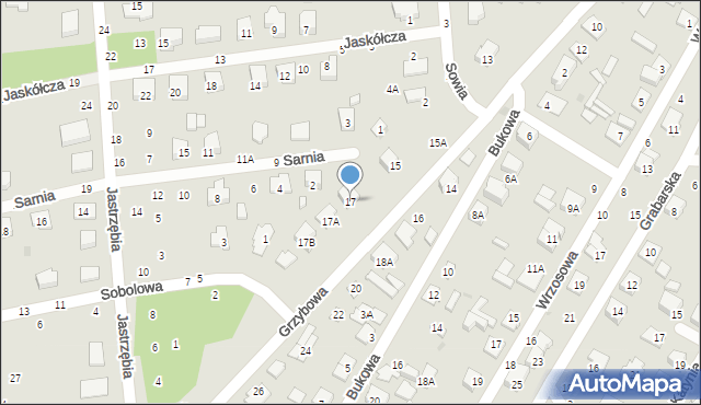 Biała Podlaska, Grzybowa, 17, mapa Białej Podlaskiej