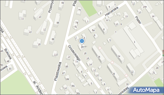 Bielsko-Biała, Grodeckiego Wacława, 20, mapa Bielsko-Białej