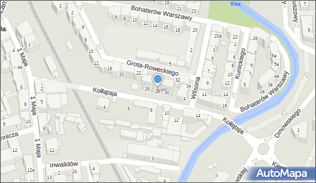 Bielsko-Biała, Grota-Roweckiego Stefana, gen., 28, mapa Bielsko-Białej