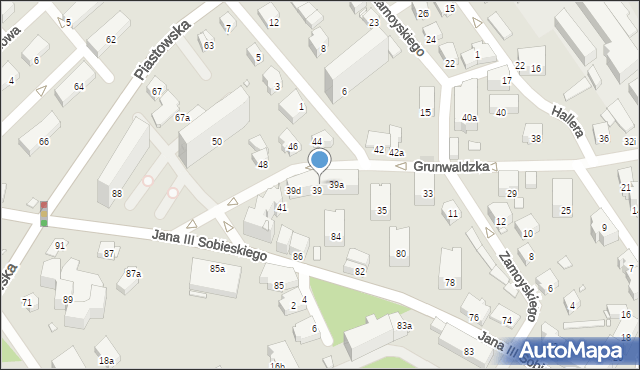 Bielsko-Biała, Grunwaldzka, 39b, mapa Bielsko-Białej