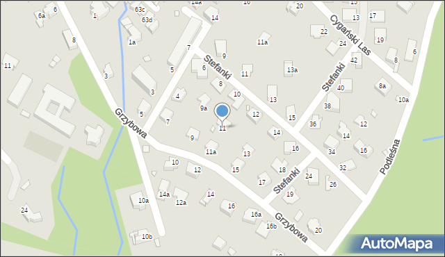 Bielsko-Biała, Grzybowa, 11, mapa Bielsko-Białej