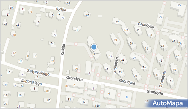 Bielsko-Biała, Grondysa Janisława, 9, mapa Bielsko-Białej
