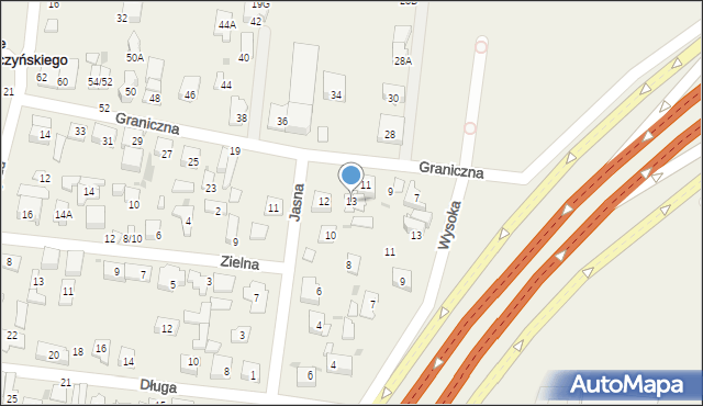 Blizne Łaszczyńskiego, Graniczna, 13, mapa Blizne Łaszczyńskiego
