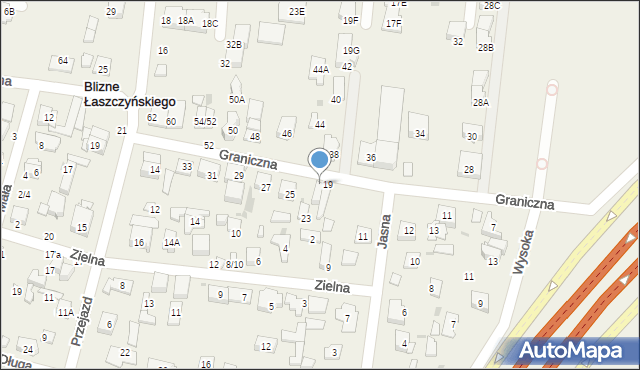 Blizne Łaszczyńskiego, Graniczna, 21, mapa Blizne Łaszczyńskiego