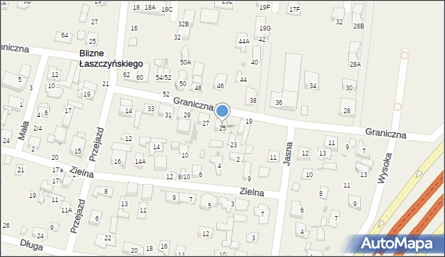 Blizne Łaszczyńskiego, Graniczna, 25, mapa Blizne Łaszczyńskiego