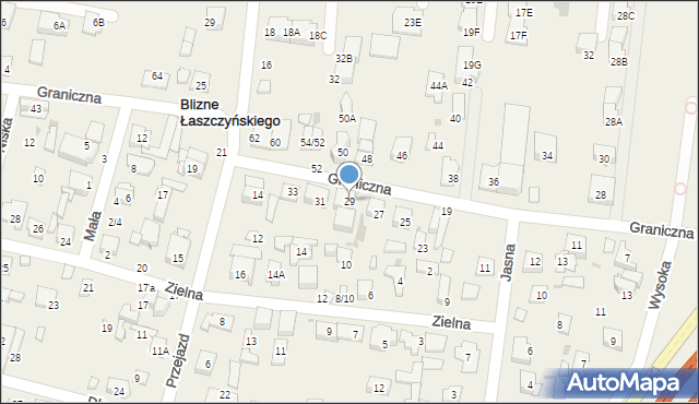 Blizne Łaszczyńskiego, Graniczna, 29, mapa Blizne Łaszczyńskiego