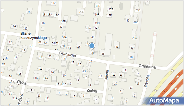 Blizne Łaszczyńskiego, Graniczna, 38, mapa Blizne Łaszczyńskiego