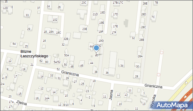 Blizne Łaszczyńskiego, Graniczna, 40, mapa Blizne Łaszczyńskiego