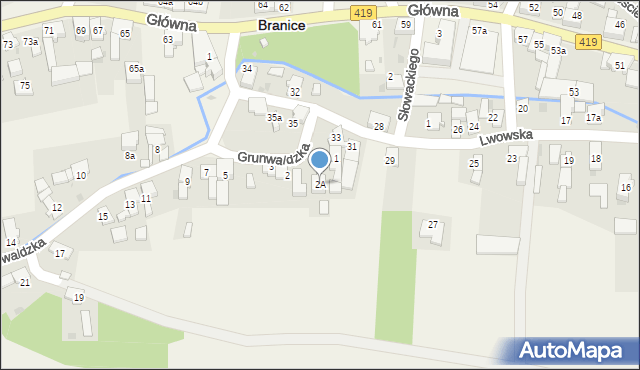 Branice, Grunwaldzka, 2A, mapa Branice